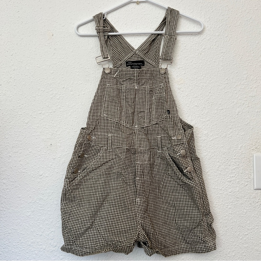 Vintage No Boundaries Green Gingham Shortalls